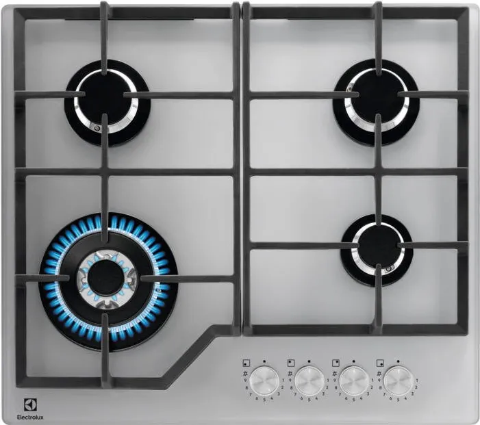 Plita ELECTROLUX incorporabila KGG64362S, Gaz, 4 arzatoare, Aprindere electrica integrata, Dispozitiv siguranta, Gratare fonta, 60 cm, Argintiu