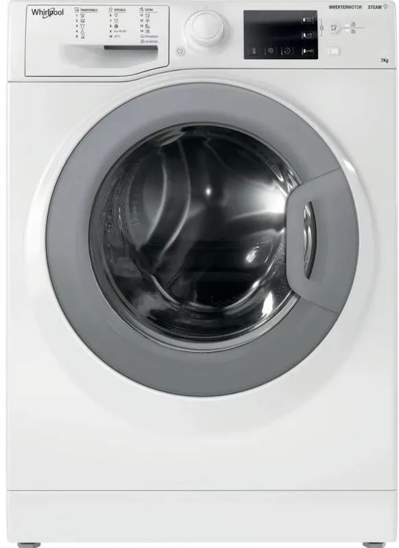 WHIRLPOOL Masina de spalat rufe WRSB7259WSEU, Slim, 7 kg, 1200 RPM, Clasa B, Inverter, Display, Alb