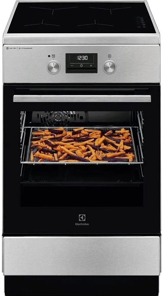 Aragaz LKI564266X, Electric, Inductie, 4 zone de gatit, Booster, SteamBake, AirFry, Autocuratare catalitica, Timer electronic, Grill, Iluminare cuptor, Clasa A, Argintiu