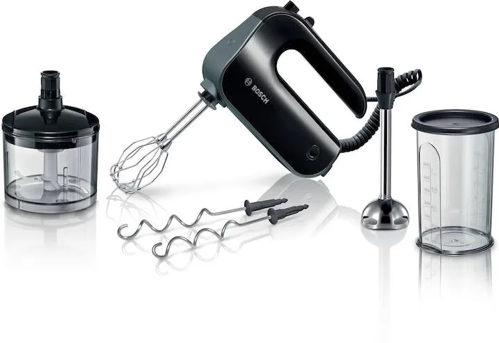 BOSCH Mixer de mana MFQ4980B, 850 W, 5 trepte de putere + functie turbo, Chopper, Vas gradat, 2 teluri din otel inoxidabil, 2 spirale din otel inoxidabil, Negru