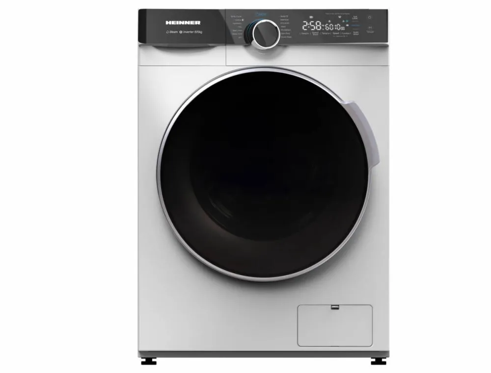 HEINNER Masina de spalat rufe slim cu uscator HWDM-M814IVKA, Spalare 8 kg, Uscare 6 kg, 1400 rpm, Clasa A, Motor Inverter, Display led, Control Touch, Program spalare si uscare rapid 1h, Alb