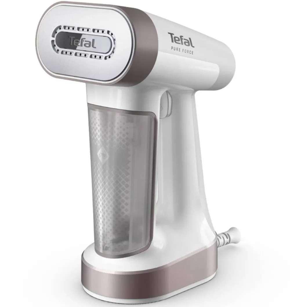 TEFAL Aparat de calcat vertical cu abur 2 in 1 Pure Force DT8720E0, 1800W, jet de abur 90 g/min, variabil 0 - 35 g/min, rezervor apa 180 ml, 4 trepte abur, functie Boost, oprire automata, autonomie rezervor apa 12 min, incalzire rapida in 25 s, alb & gri