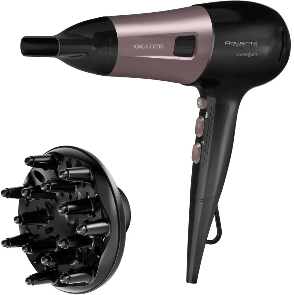 ROWENTA Uscator de par PowerLine CV5940F0, 2400W, functie Effiwats, invelis cashmere keratin, tehnologie Ionic booster, negru/roz