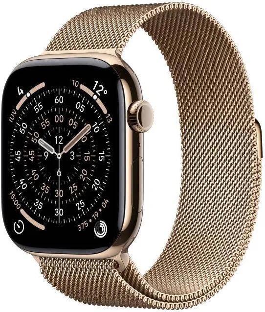 Smartwatch Apple Watch Series 11 Titanium, 1.96 inch, 5G, Curea Otel inoxidabil M/L, Gold - Gold Milanese Loop