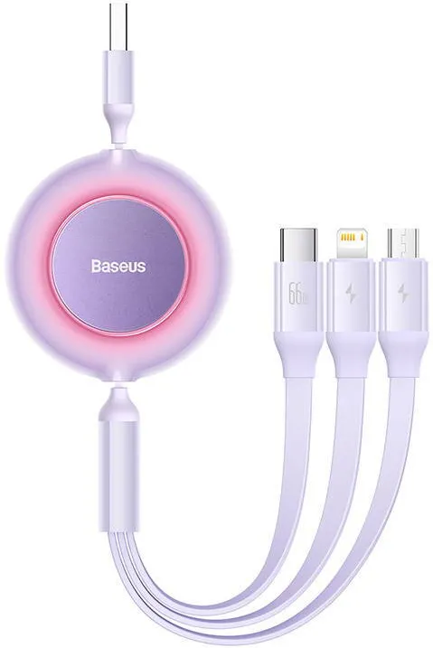 Cablu de Date Baseus Bright Mirror 3, USB 3-in-1 for micro USB / USB-C / Lightning 66W / 2A 1.1m Violet