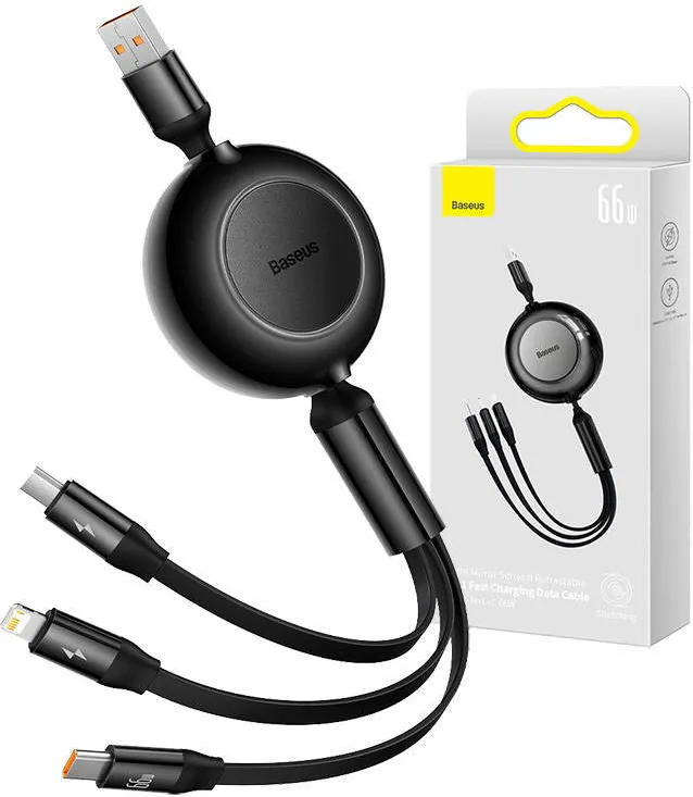 Baseus Kabel USB 3w1 Baseus Bright Mirror 3, micro USB / Lightning / USB-C, 66W / 2A, 1.1m (czarny)