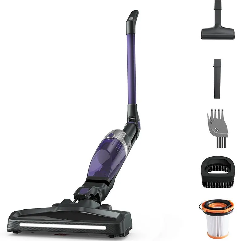 Aspirator ROWENTA vertical X-TREM Compact 2 in 1 RH1238WO, 145W, Tehnologie Flex in doua pozitii, autonomie 40 minute, cap de aspirare iluminare LED, 0.4L, Violet/ negru