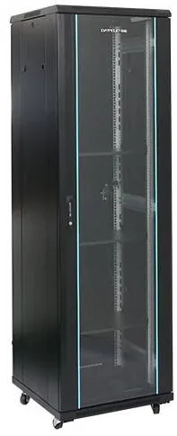 Rack Dateup 42U 600x800, montare pe podea, usa din sticla, panouri laterale detasabile si securizate, dezasamblat, culoare negru RAL 9004, DATEUP