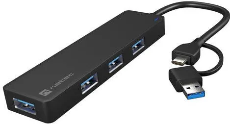 Hub USB Natec USB-C 3.0 Hub 4-Port Mayfly black + adapter