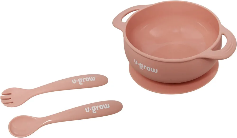 U-GROW Set bol si lingurita silicon, roz, U-Grow