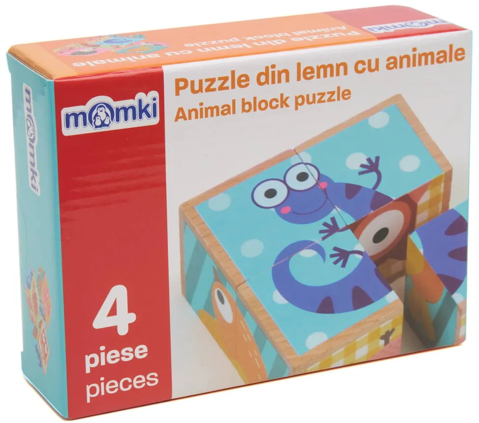 MomKi PUZZLE DIN LEMN CU ANIMALE, 4 PIESE