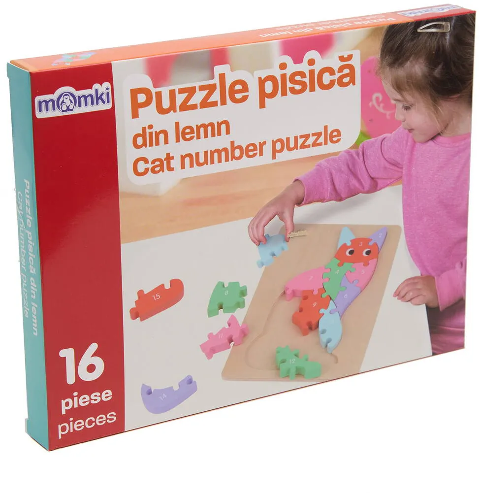MomKi PUZZLE PISICA DIN LEMN, 16 PIESE