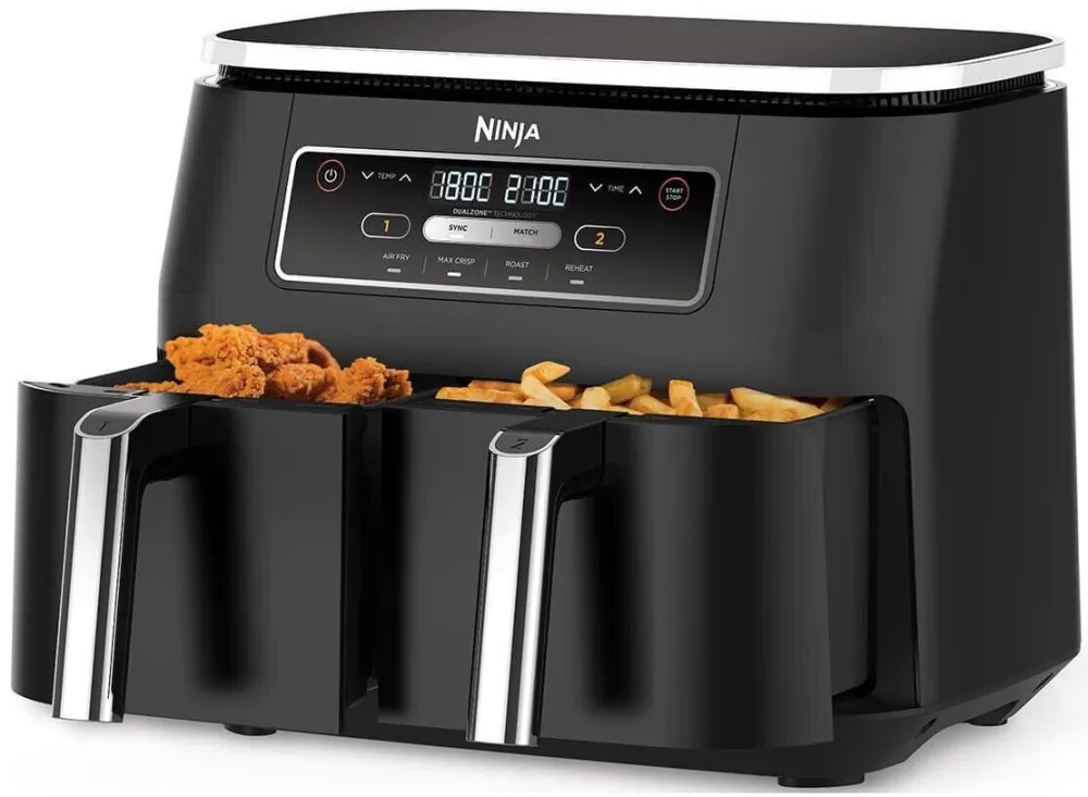 Friteuza cu aer cald Ninja AF200EU Dual Zone, 2400 W, 7.6 L, 4 programe, Negru