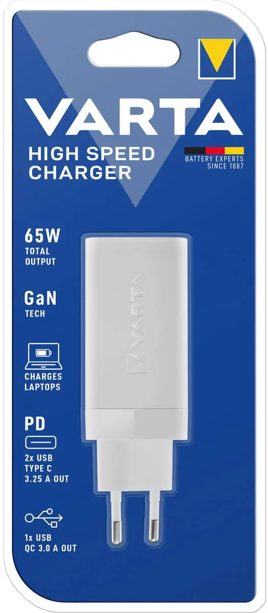 VARTA High Speed Charger 65W GaN 2x USB C + USB A Type 57956