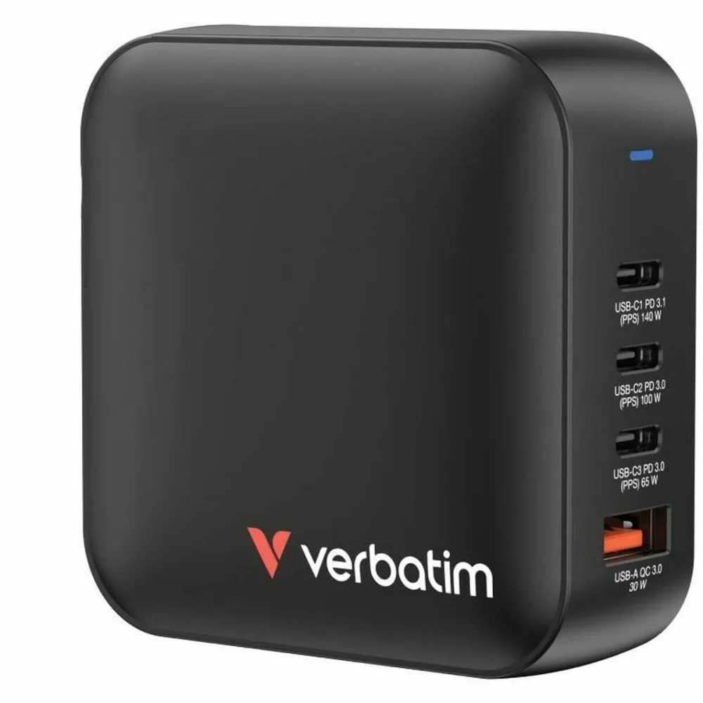 VERBATIM Mini GaN Charger 165W 3xUSB-C 1xUSB-A US/EU/UK A.32216