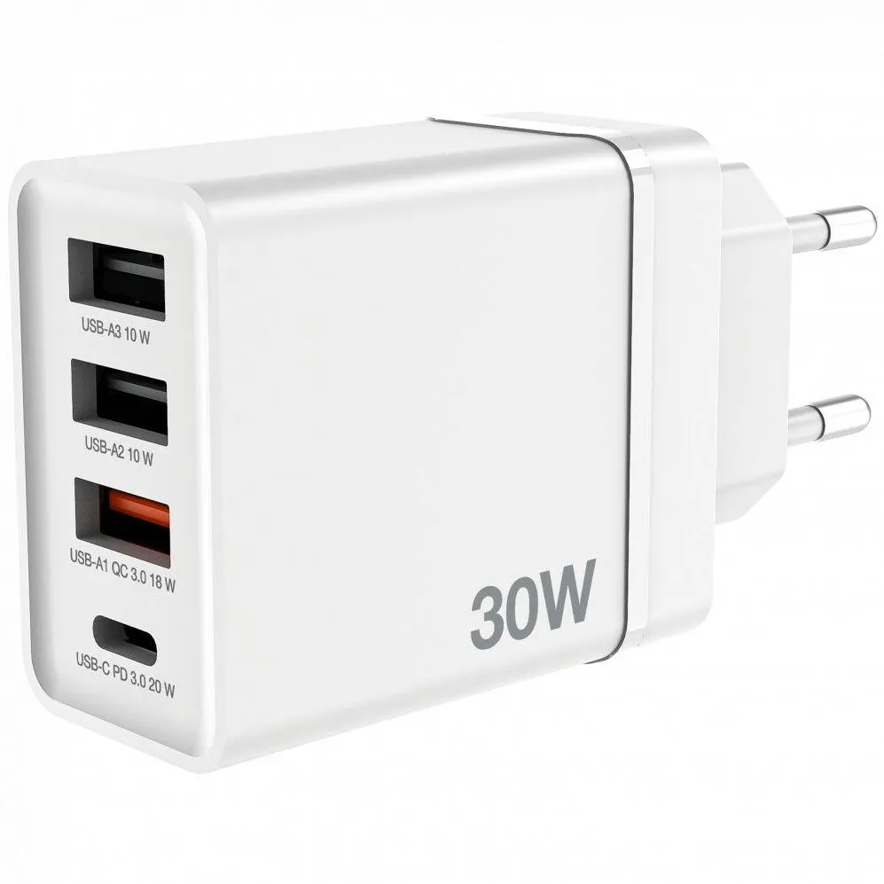 VERBATIM USB Wall Charger 30W 1xUSB-C PD 3xUSB-A weiß 49701