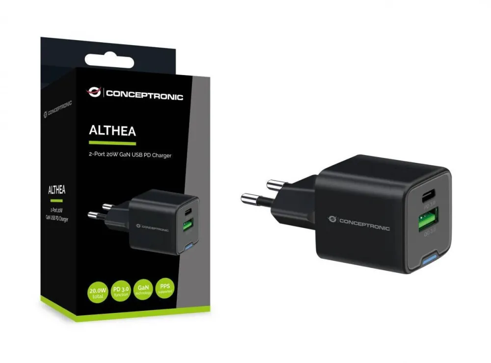 CONCEPTRONIC ALTHEA15B 2-Port 20W GaN USB PD Charger