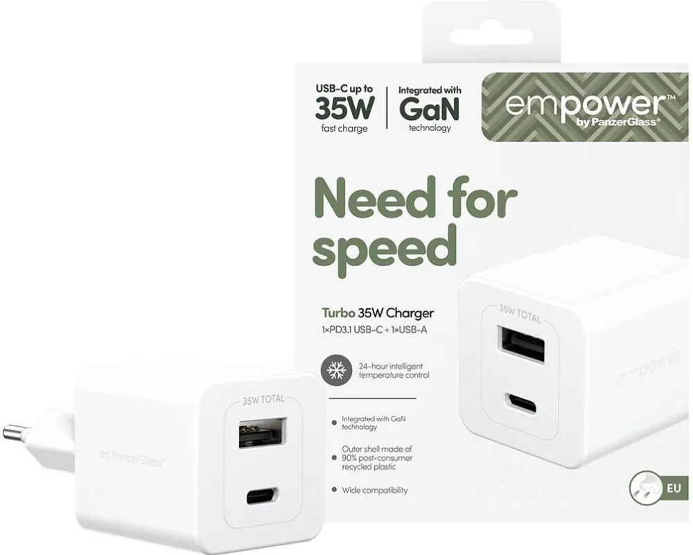 Incarcator retea PanzerGlass empower EM94326 35W USB-C + USB-A alb
