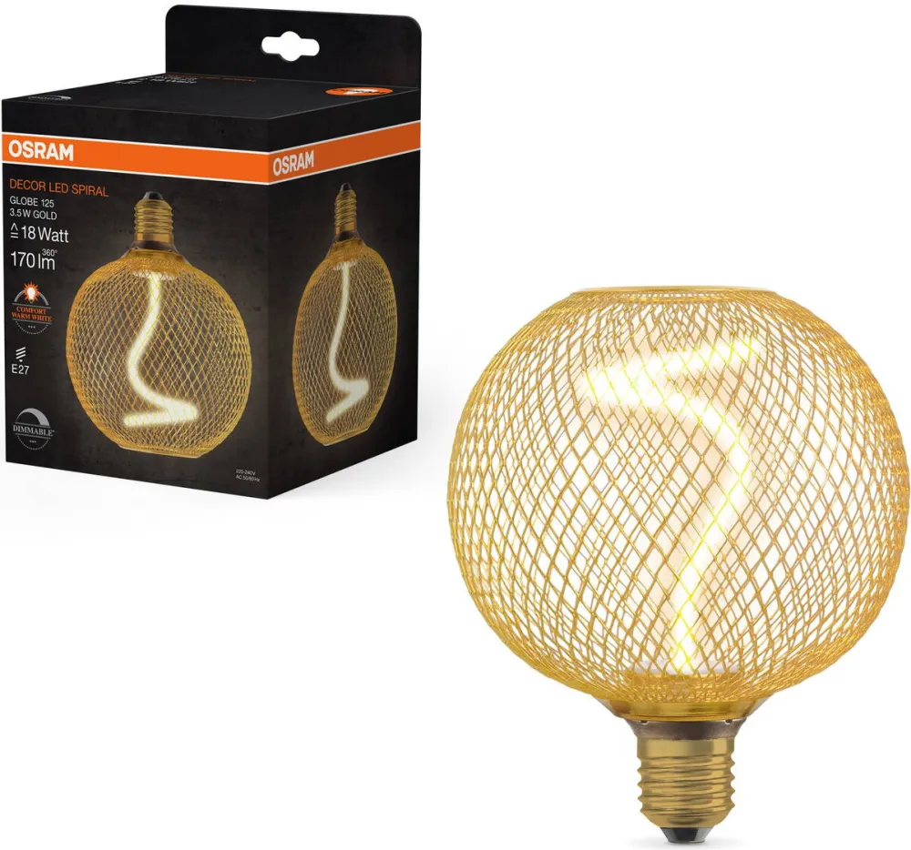 Osram LED Decor Spiral Filament Globe 125 18 Gold DIM 3.5W 818 E27