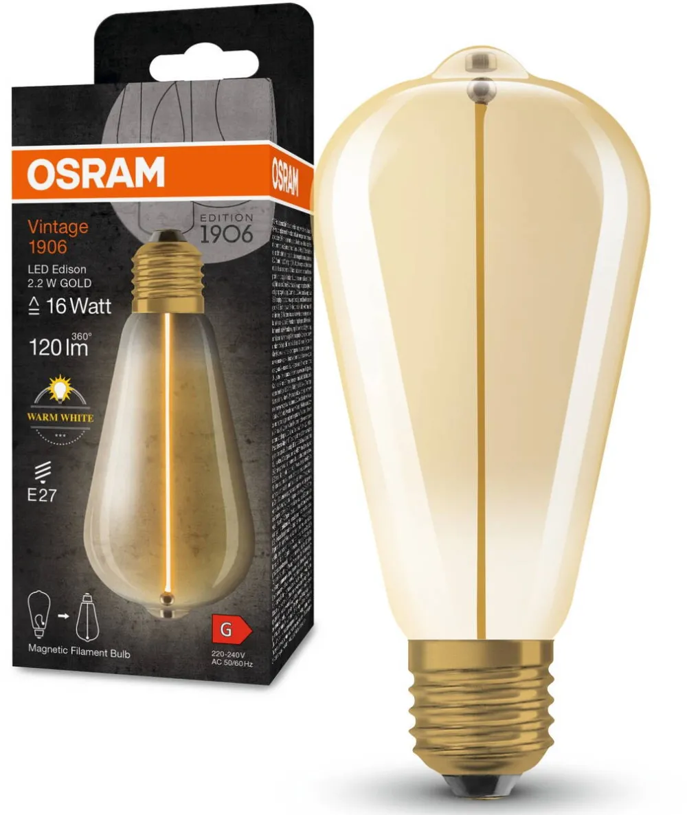 Osram LED Vintage 1906 Edison 12 Filament Magnetic 2.2W 827 Gold E27