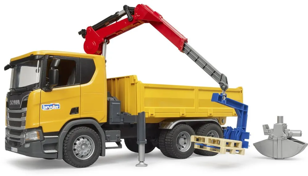Masina BRUDER Vehicle Scania Super 560R Truck with crane and pallets