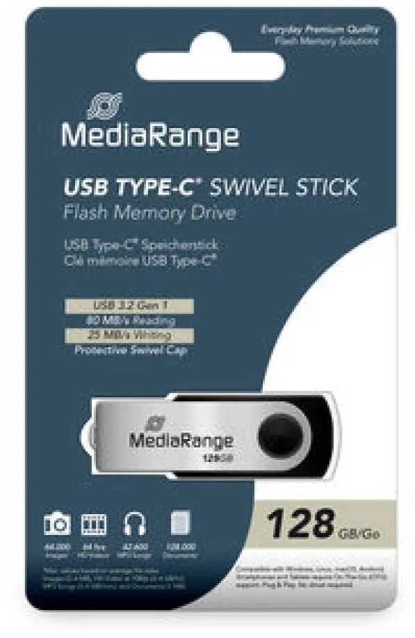 Memorie USB MediaRange MediaRange USB-Stick  USB 3.2 Gen1 USB-C   128GB