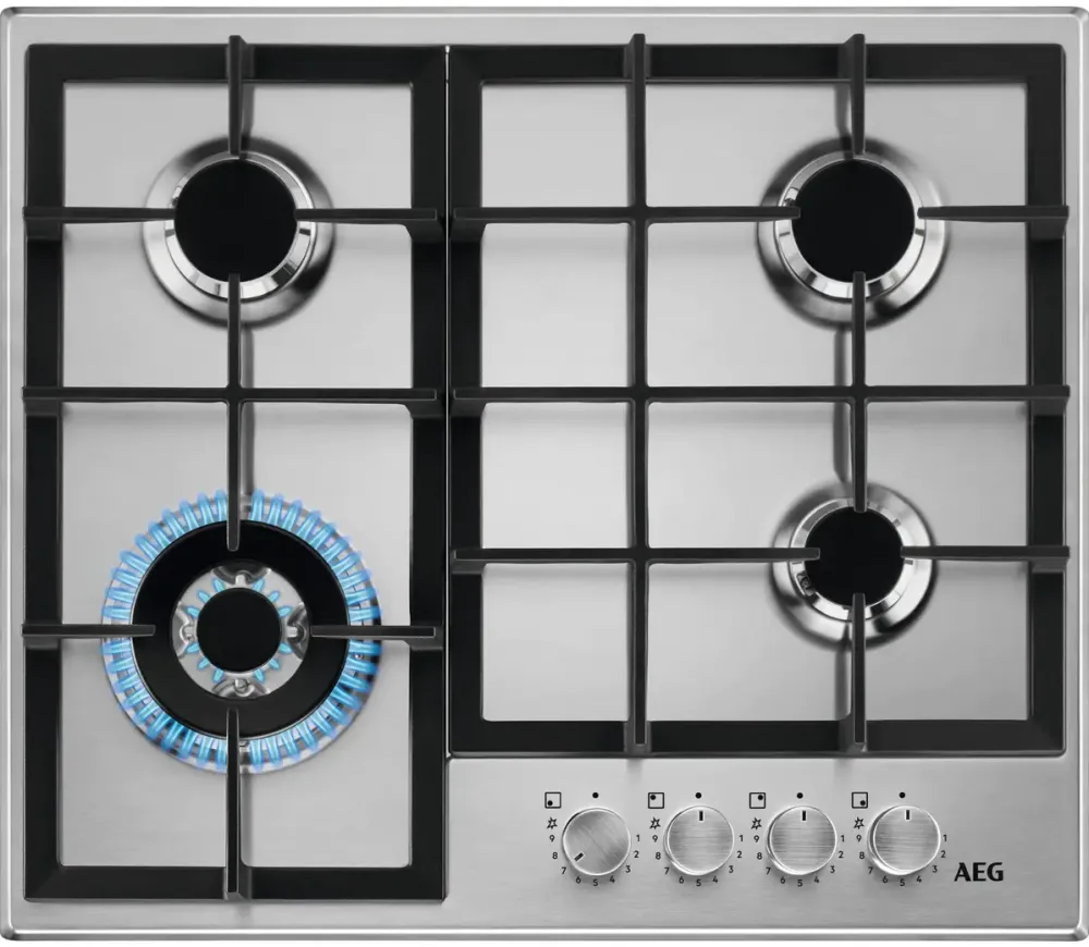 Plita AEG incorporabila HGB64420SM, Gaz, 4 arzatoare, Aprindere electrica, Gratar fonta, 60 cm, Inox