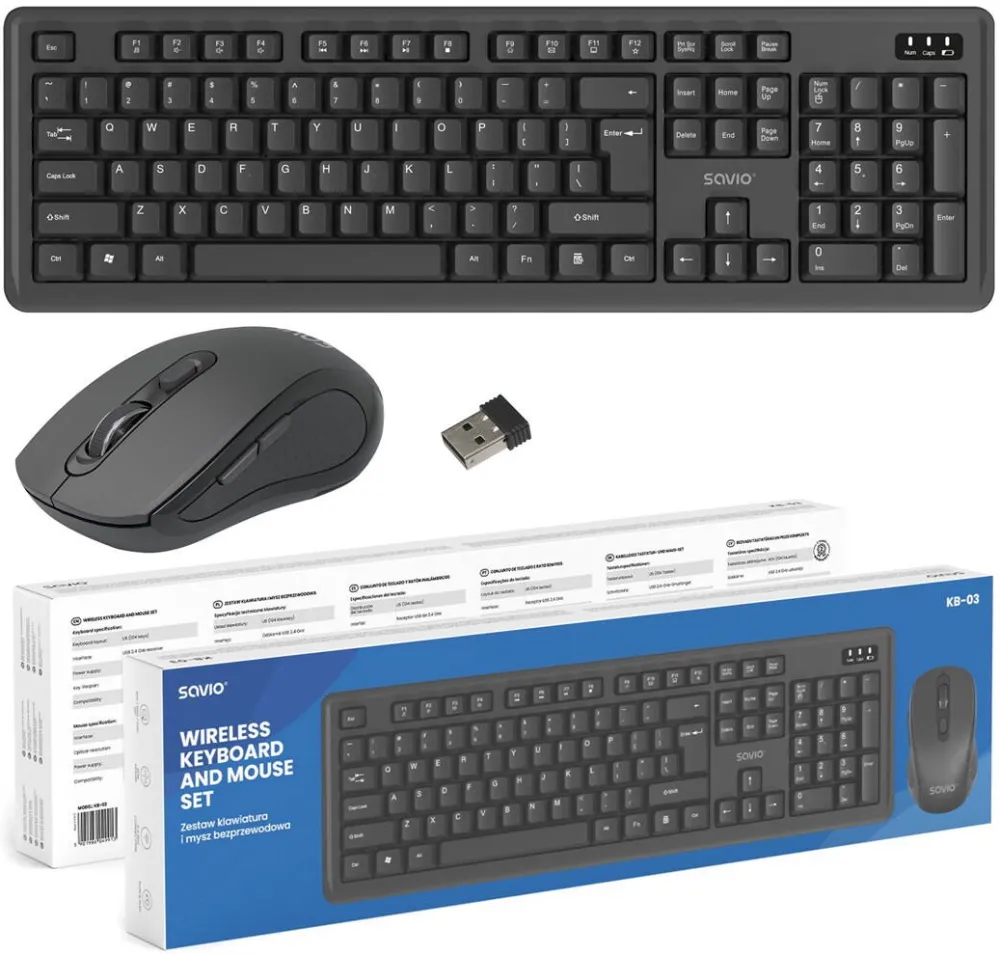 Kit Periferice SAVIO KB-03 keyboard Mouse included Home/Office USB QWERTY US English Black