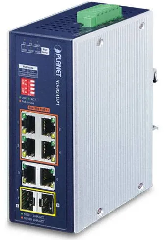 Switch Planet Industrial 4-Port GE 802.3at + 2 GE + 2 100/1000X SFP