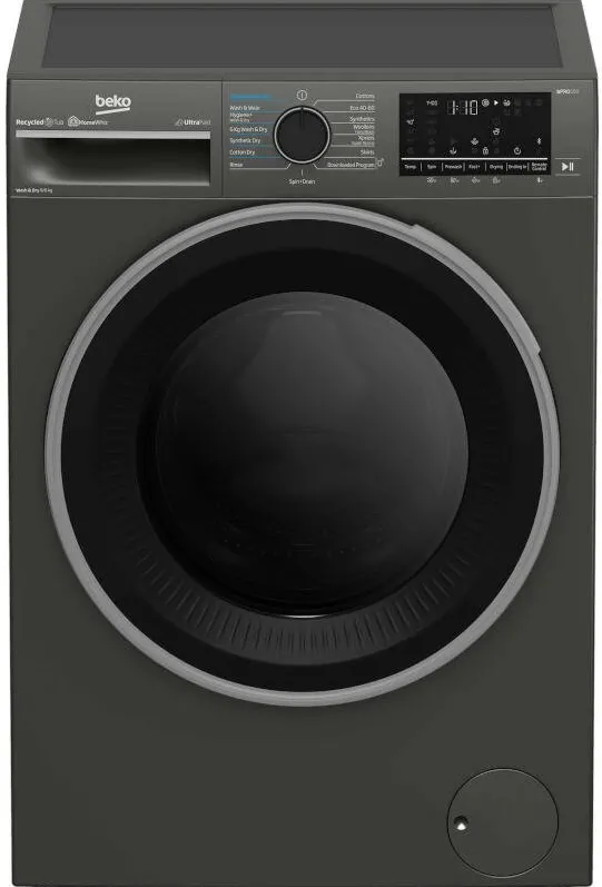 BEKO Masina de spalat rufe cu uscator B5DFT59442M, Spalare 9 kg, Uscare 6 kg, 1400 RPM, Clasa D, ProSmart Inverter, HygieneTherapy, SteamCure, AddXtra, Manhattan Gray