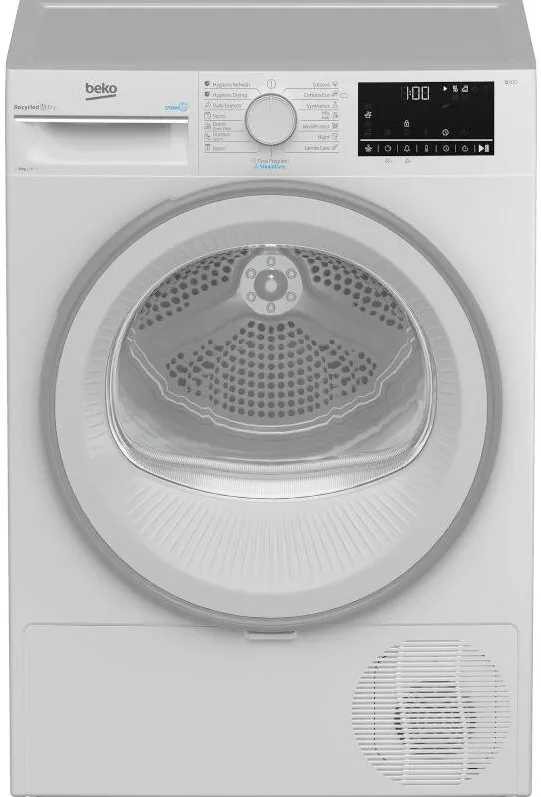 BEKO Uscator de rufe B3T42242, pompa de caldura, 8 kg, 15 programe, clasa C, RecycledDry, ProSmart Inverter, OptiSense, Aquawave, Alb