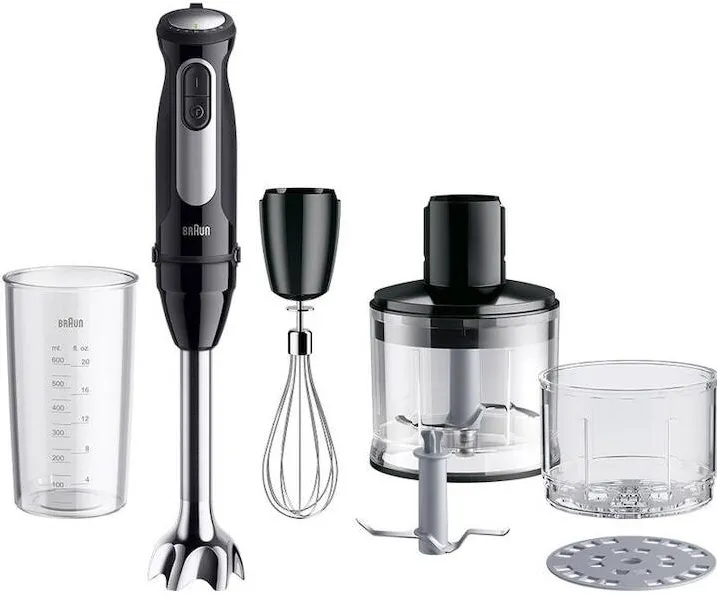 BRAUN Blender vertical Braun MQ55254M, 1000 W, 25 trepte viteza, Functie Turbo, Tocator SizeControl 500 ml, Pahar gradat 600 ml, Tel, Negru/Inox