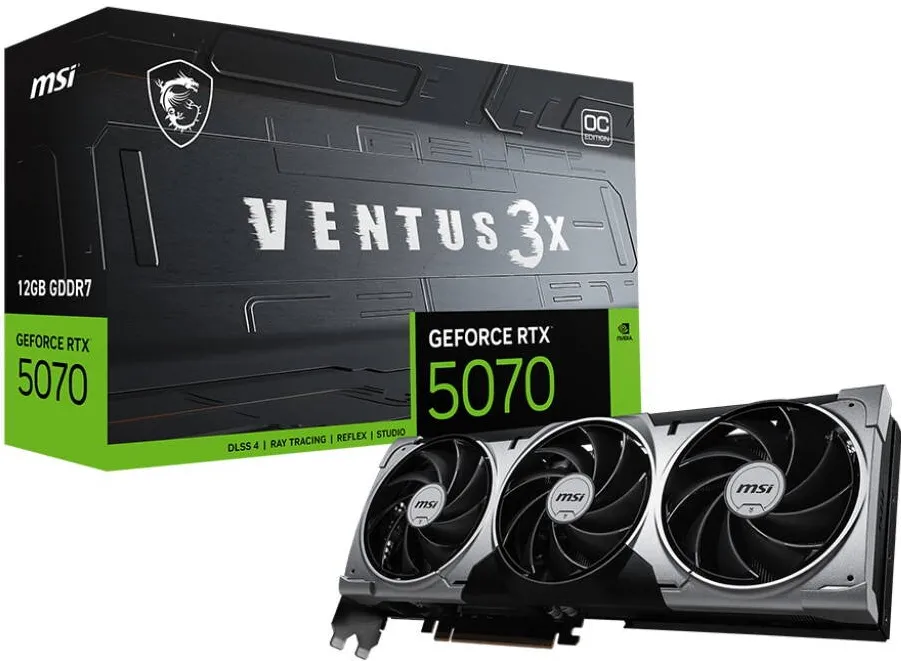 Placa Video MSI GeForce RTX 5070 12G VENTUS 3X OC, 12GB, GDDR7, 192-bit, Negru