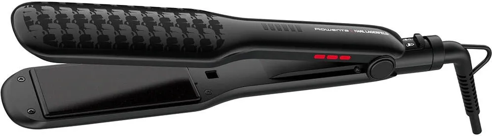 ROWENTA Placa de indreptat parul Rowenta x Karl Lagerfeld Extra Liss SF411LF0, temperatura ajustabila 130°C - 230°C, invelis Keratin & Glow, functie straight&curl, afisaj LED, varf rece, incalzire rapida in 30 secunde, negru