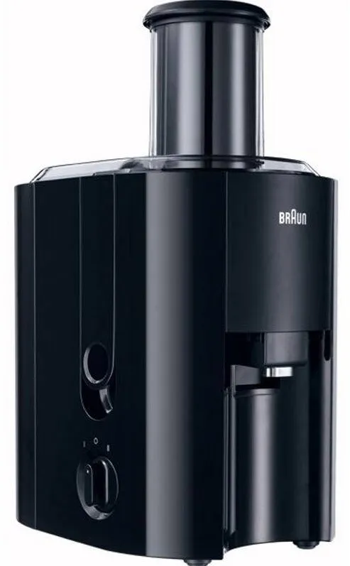 Storcator de fructe si legume BRAUN J300, 800 W, Recipient suc 1.25 l, Recipient pulpa 2 l, 2 Viteze, Tub de alimentare 75 mm, Negru