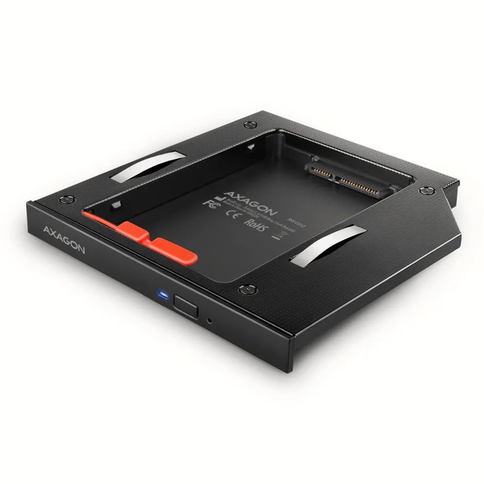 Enclosure AXAGON RSS-CD12 2.5" SSD/HDD caddy into DVD slot, 12.7 mm, LED, ALU