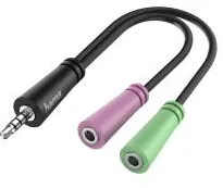 HAMA Audio Adapter, 4-pin 3.5 mm Jack Plug - 2 x 3-pin 3.5 mm Jack Headset
