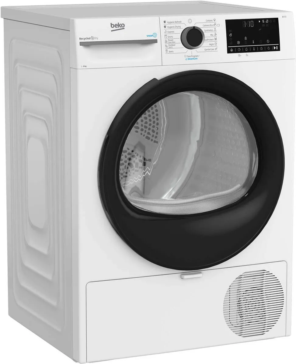 BEKO Uscator de rufe Beko BM3T48249W, Pompa de caldura, 8 Kg, 15 programe, Clasa C, Motor ProSmart Inverter, Aquawave, Alb