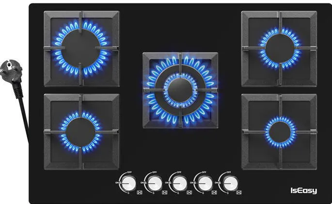 Plita IsEasy Glass Gas Stove  MGBG-775S2 Five-zones (square)