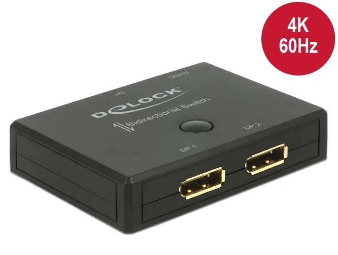 Adaptor DELOCK 18750, DisplayPort 2 - 1 Comutator bidirectional 4K 60 Hz