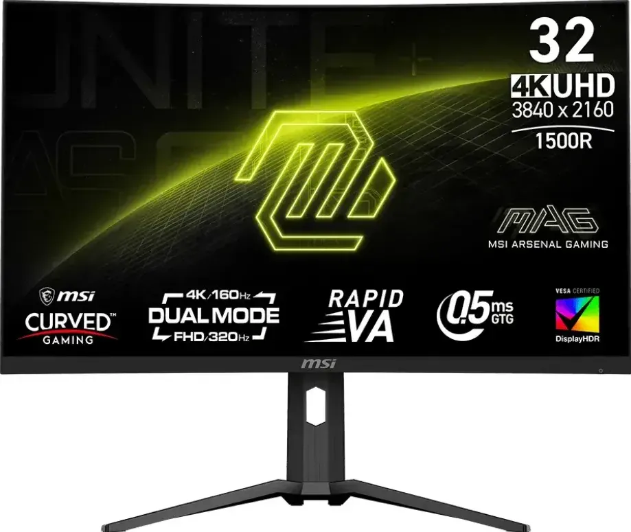 Monitor MSI MAG 321CUPDFDE - 31.5 - black, UltraHD/4K, Rapid-VA, Curved, Dual-Mode 160/320 Hz, USB-C, 320Hz panel