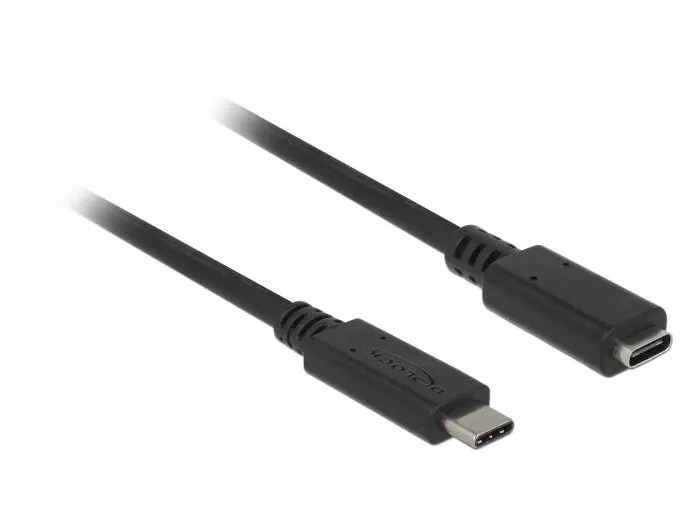 Prelungitor SuperSpeed DELOCK 85532, USB (USB 3.1 Gen 1) cu port USB Type-C tata > port mama, 3 A, de 0,5 m, negru