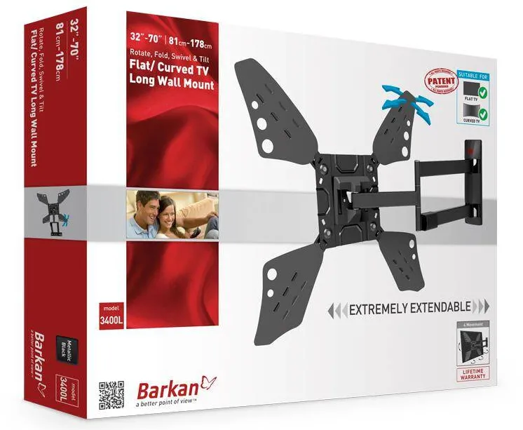 Suport TV perete BARKAN 3400LW.W full motion 40-70 inch alb