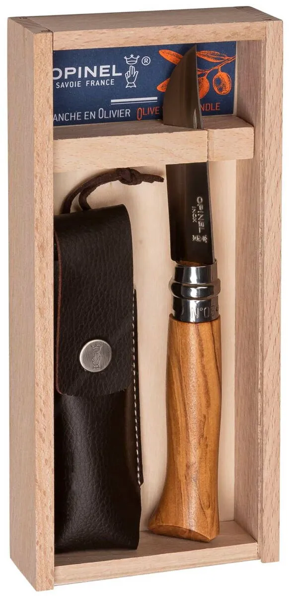 Opinel No. 08 Olive wood + sheath in pencil box