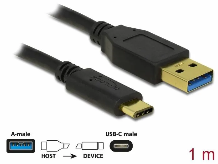 Adaptor DELOCK 83870, SuperSpeed USB 10 Gbps (USB 3.1 Gen 2) Type-A male > USB Type-C male 1 m black