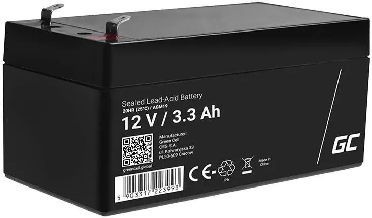 Green Cell Baterie AGM VRLA Green Cell AGM19 12V 3.3Ah fara intretinere (pentru sistem de alarma, casa de marcat, jucarie)