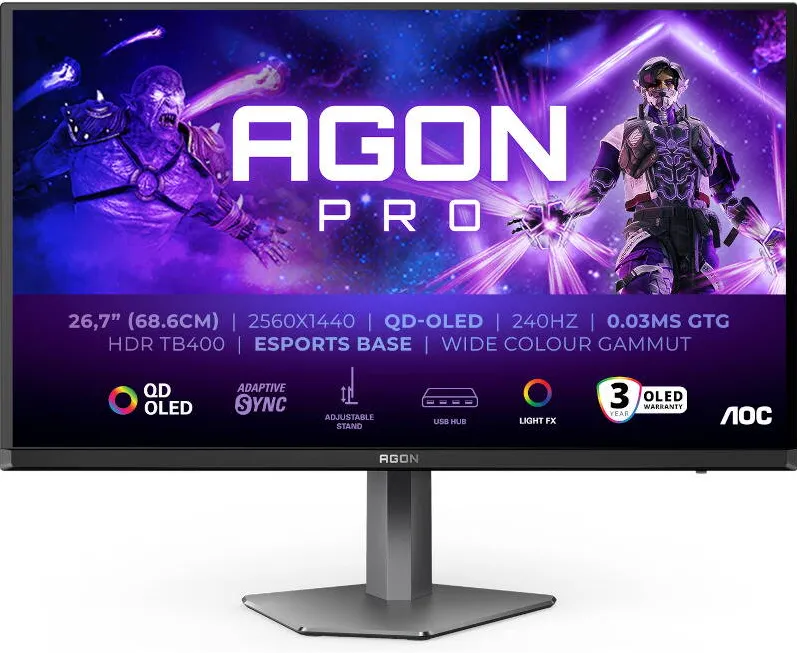 Monitor AOC Gaming AGON Pro AG276QZD2 27 inch QHD QD-OLED 0.03 ms 240 Hz HDR
