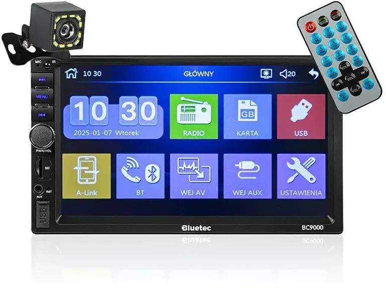 Player Auto Blow Car Radio BC9000 2DIN 7 cali RDS USB microSD 4x50W reversing camera