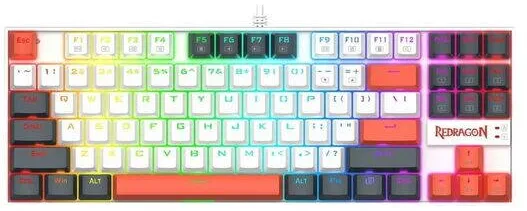 Tastatura Redragon Tastatura gaming mecanica Redragon Kumara alba cu gri si portocaliu iluminare RGB switch-uri rosii