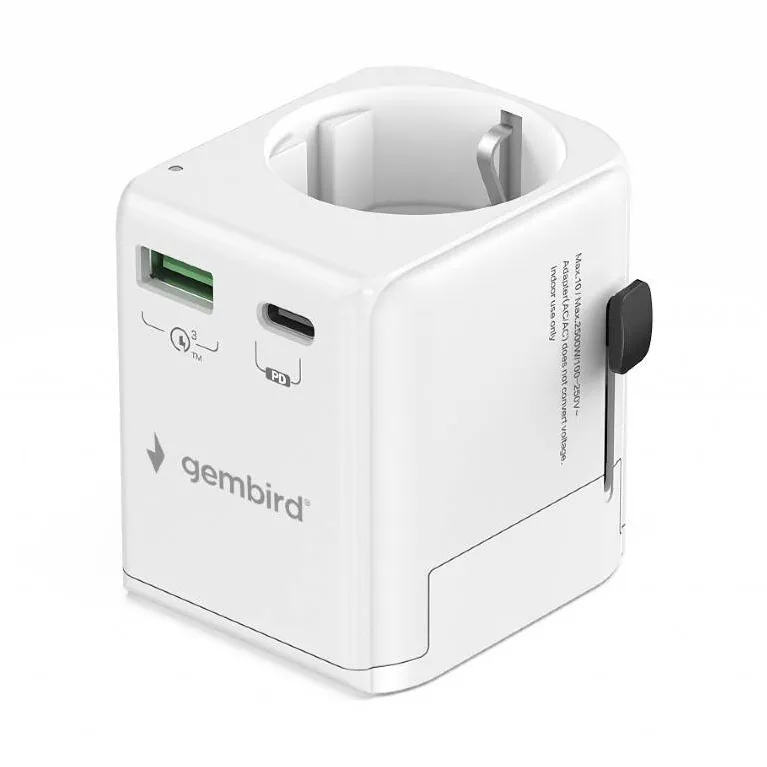 Alimentator Laptop Gembird Gembird TPA-EU1A1C20-01-W Grounded universal travel power adapter, 20 W, white
